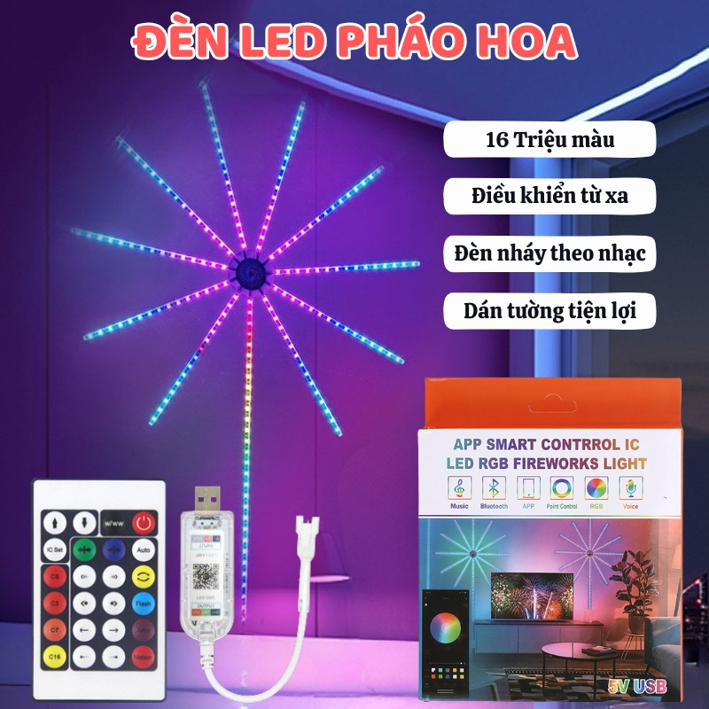 Đèn Led Trang Trí, Đèn Led Pháo Hoa Có Điều Khiển Từ Xa, Đèn Nháy Trang Trí Decor Phòng Dán Tường Tiện Lợi