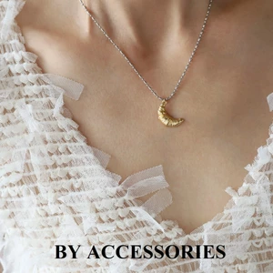 Dây chuyền nữ unisex titan hạt gạo bi tròn phối mặt hình bánh sừng trâu croissant mạ vàng vui mắt không gỉ WN2556 BY ACC