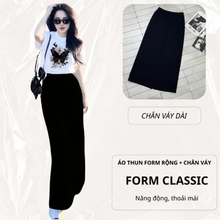 Bộ Áo Phông Nữ Chepol Cổ tròn, Form Rộng, Tay ngắn, Chất Cotton Cao Cấp, Co Giãn ( Áo Thun Trắng+Chân Váy Xuông)CP_x5864