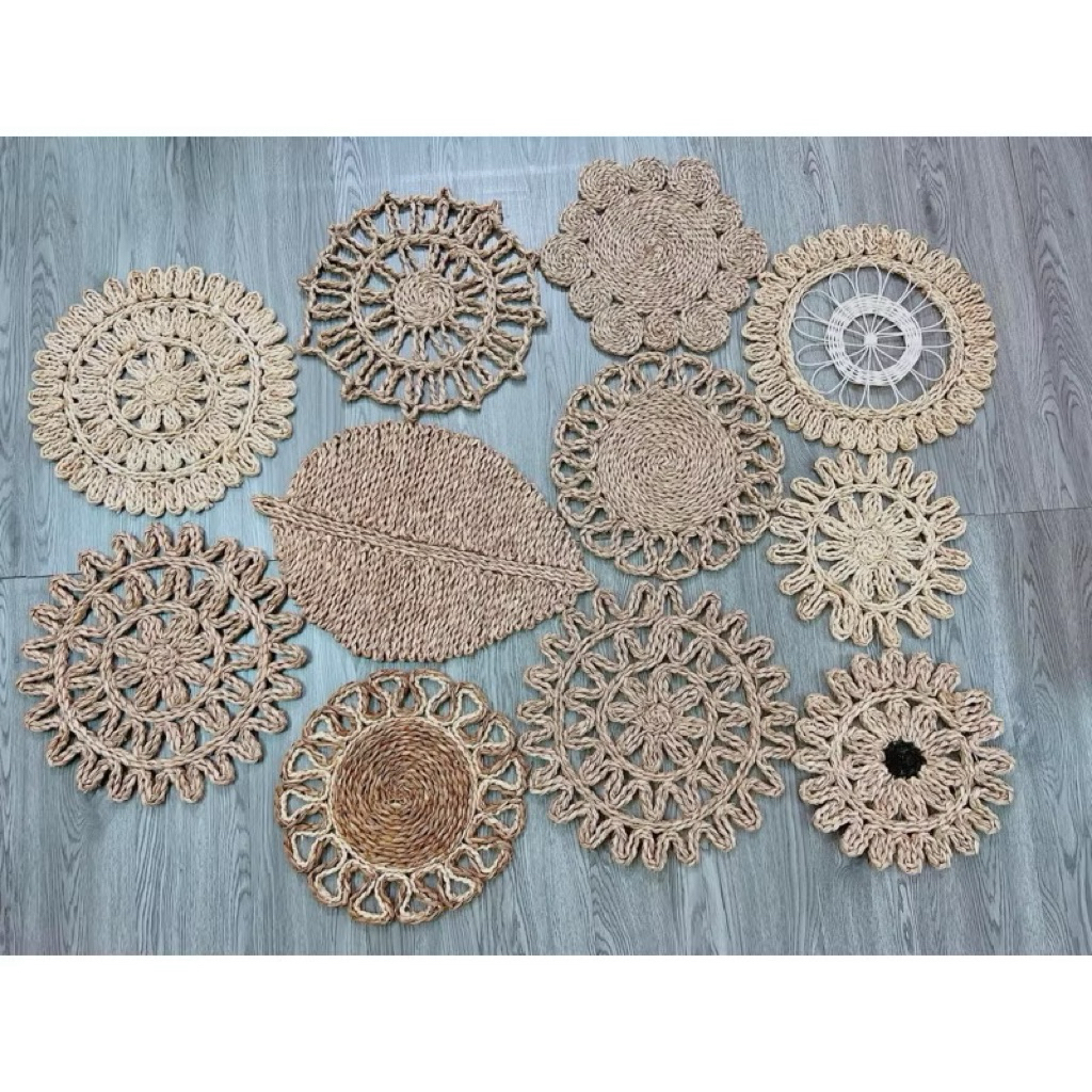 [Loại 1] Thảm cói, tấm lót cói hình tròn đa dạng hoạ tiết để lót nồi , lót bình hoa decor trang trí