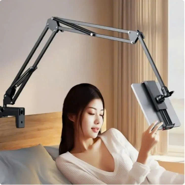 Giá đỡ ipad, điện thoại kẹp đầu giường, cạnh bàn thân kim loại xoay cơ học 360 độ cao cấp quay video, xem phim chắc chắn