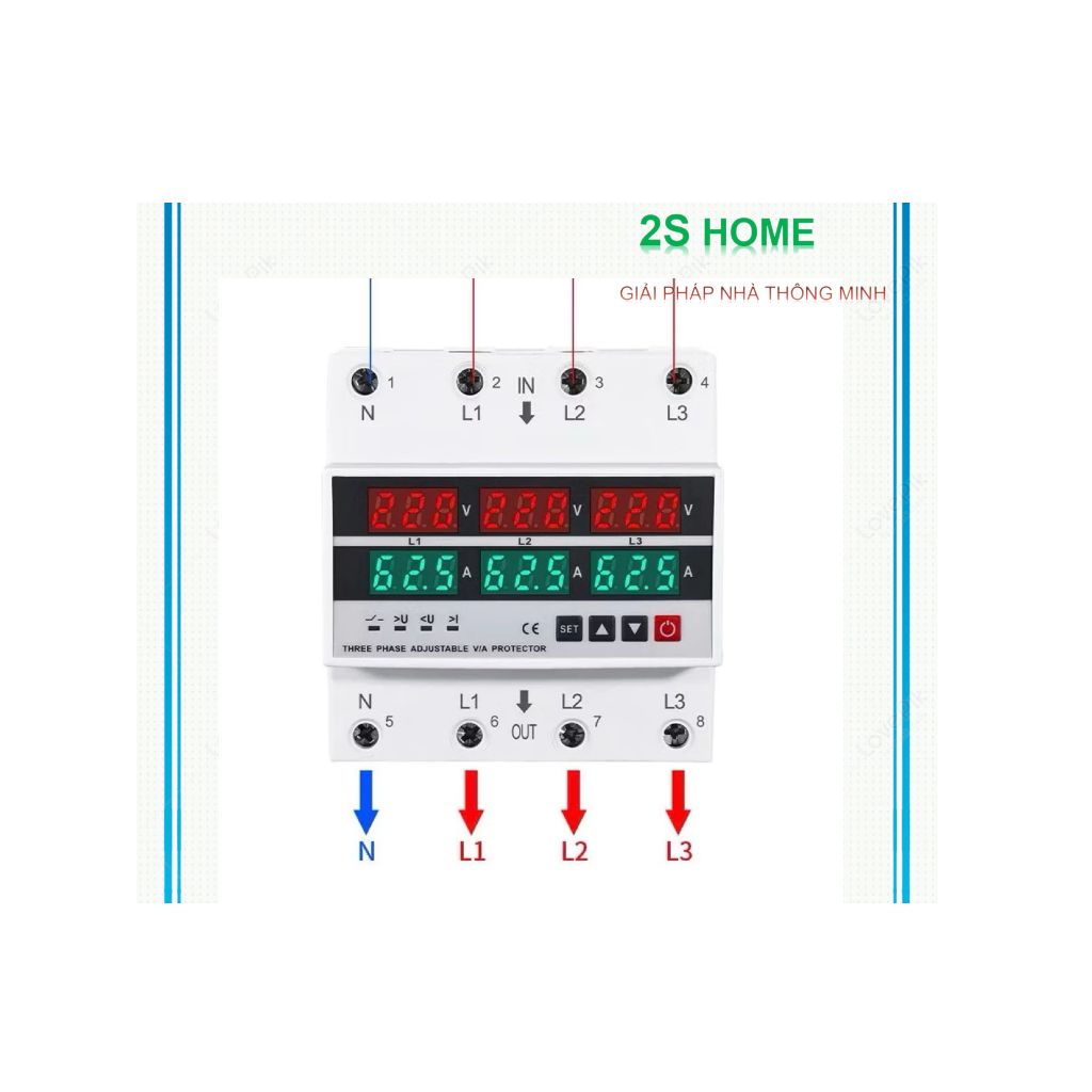 Bộ chống mất pha, mất trung tính, chống cao áp thấp áp cho điện 3 pha công suất 63A, 100A LW