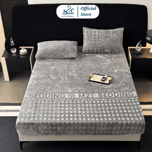 Ga giường và vỏ gối nỉ nhung cao cấp M2T BEDDING họa tiết in vân chìm sang trọng quý phái