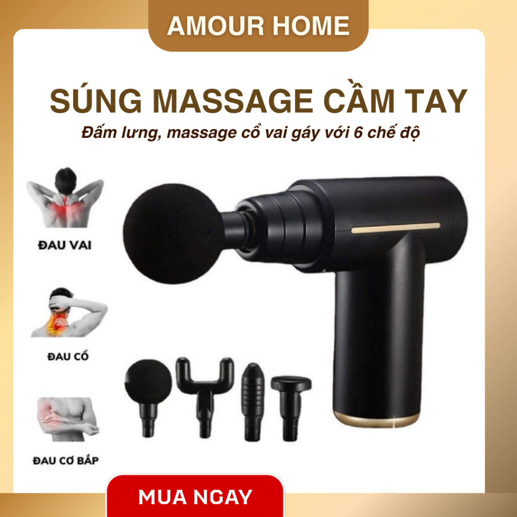 Súng massage cầm tay mini, Máy massage cầm tay mini 6 cấp độ chuyên sâu chính hãng - giảm đau mỏi cơ