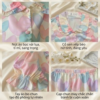 Đồ Bộ Pijama Nữ Tay Ngắn Phối Cổ Bèo Viền Bèo MiLi – Áo Tay Ngắn, Quần Dài Có Túi, Lụa Latin Cao Cấp