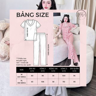 Đồ Bộ Pijama Nữ Tay Ngắn Phối Cổ Bèo Viền Bèo MiLi – Áo Tay Ngắn, Quần Dài Có Túi, Lụa Latin Cao Cấp