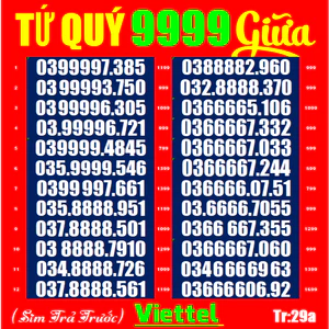 SIM SỐ ĐẸP VIETTEL TỨ QUÝ giữa, Dễ Nhớ -Sim trả trước, chưa đăng kí, chưa kích hoạt | Sim viettel