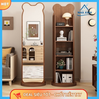 GƯƠNG SOI TOÀN THÂN TAI THỎ XOAY 360° TÍCH HỢP KỆ ĐỂ ĐỒ