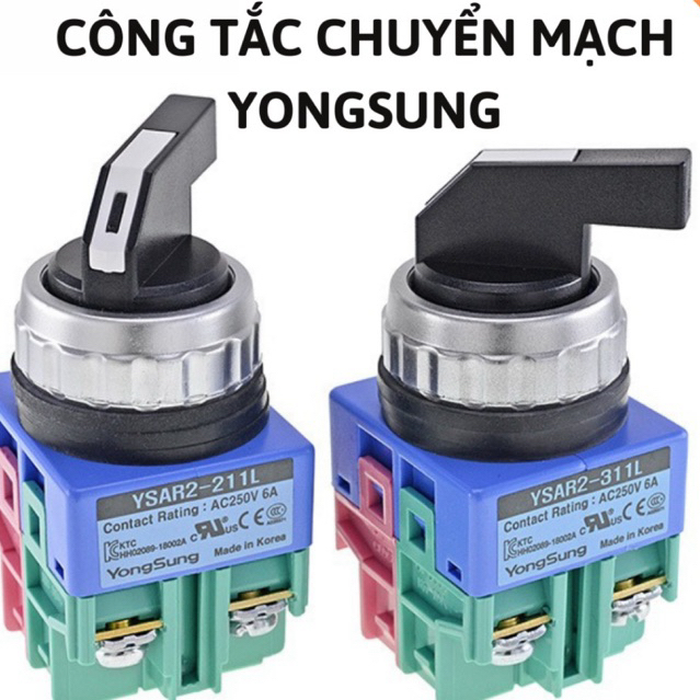 Công tắc xoay chuyển mạch Yongsung YSAR2-311L, công tắc chuyển mạch 2 và 3 vị trí Yongsung phi 25mm,công tắc xoay 2 vị