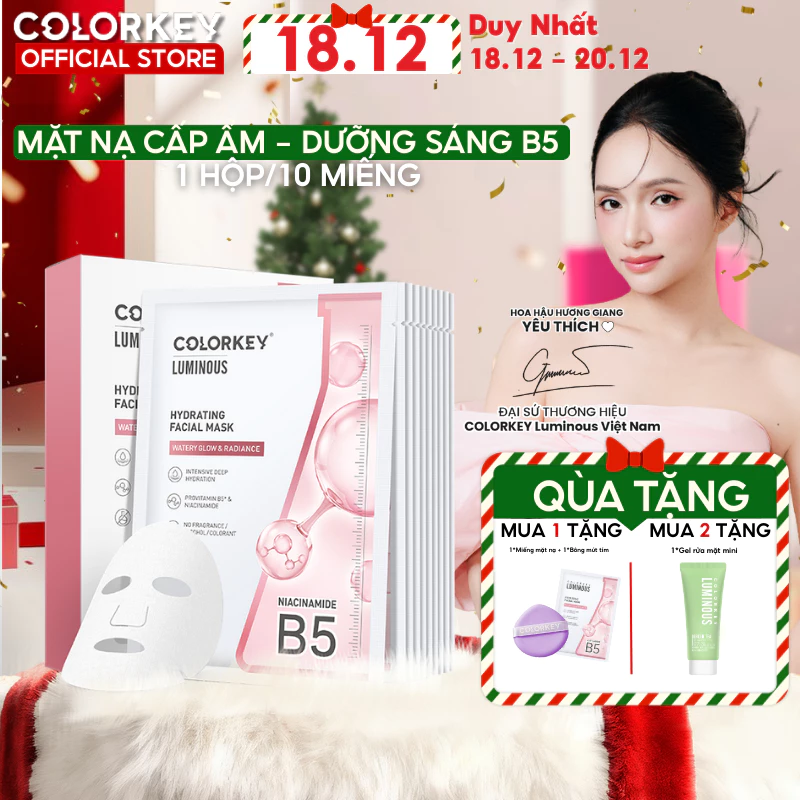 1 Hộp 10 Miếng Mặt Nạ Giấy COLORKEY LUMINOUS Vitamin B5 Hỗ Trợ Phục Hồi 25ml/miếng