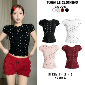 Áo Babytee Nữ Chấm Bi TUAN LE CLOTHING Áo Thun Phông Nữ Cổ Tròn Co Giãn Ôm Body Tôn Dáng <70kg Size