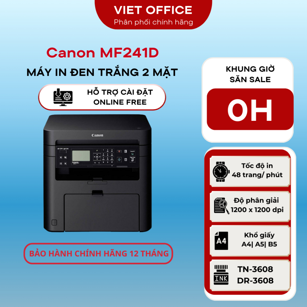 Máy in laser đen trắng Canon MF241D (A4/A5/ In/ Copy/ Scan/ Đảo mặt ...