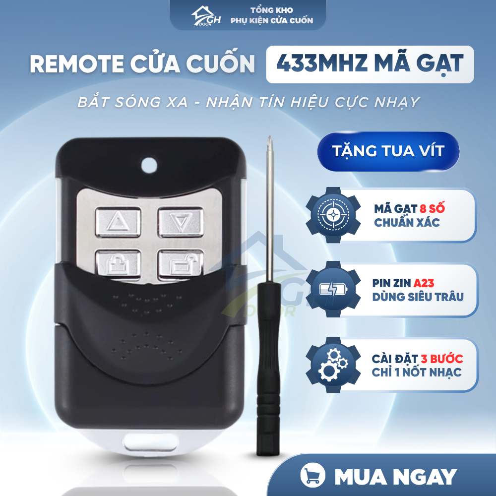 Remote GH Door điều khiển cửa cuốn Mã Gạt 8 số 433mhz inox bắt sóng xa ...