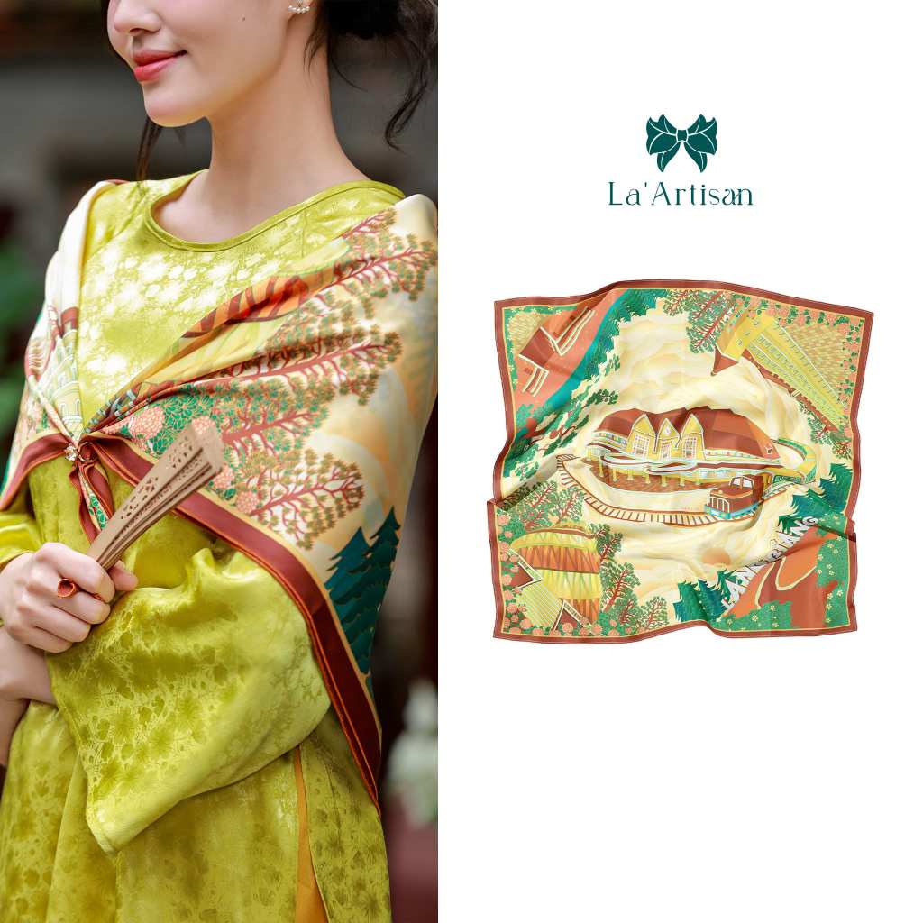 Khăn vuông họa tiết Ga Đà Lạt khăn choàng vai, quàng cổ cao cấp chất liệu mềm mại 60x60, 70x70 90x90