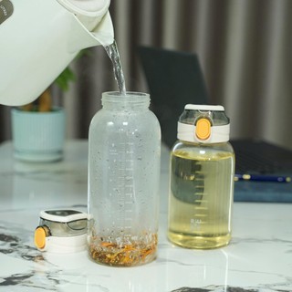 Bình Thuỷ Tinh Cao Cấp Chia Vạch Nắp Bật Tiện Lợi, Có ống hút, Dung Tích 750ml - 1000ml