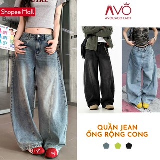 Quần Jean Bò Nữ Nam Unisex suông ống rộng Avo Avocado dáng phối đường viền nối thân cong size S-XXL