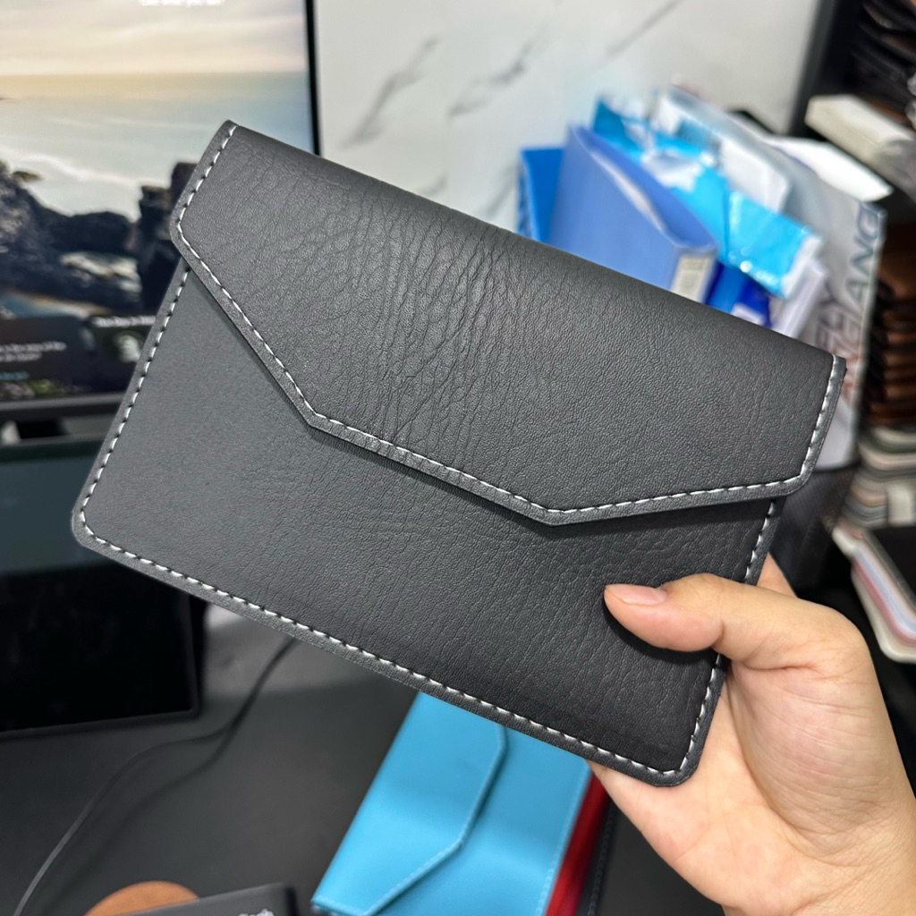 (Hỗ Trợ Dập Logo Hãng) Ví Da Đựng Giấy Tờ Đăng Kiểm Xe Ô Tô Mẫu 02 - Màu Đen VDK-PU02-BL