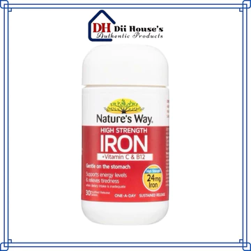 [Nhập khẩu] Viên uống bổ sung sắt Nature's Way Hight Strenght Iron Vitamin C & B12 30 viên, diihouse.