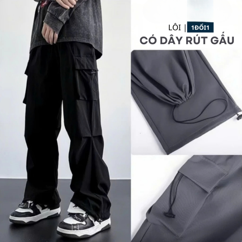 Quần kaki ống rộng túi hộp Nam Hàn Quốc,quần jogger lưng chun có dây rút,3 màu,co giãn,cá tính k1