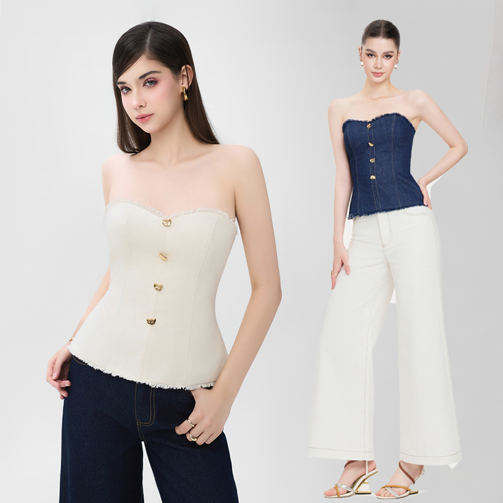 RECHIC Áo kiểu Diras dáng cụp ngực phối nút chiết eo sang trọng cá tính | BigBuy360 - bigbuy360.vn