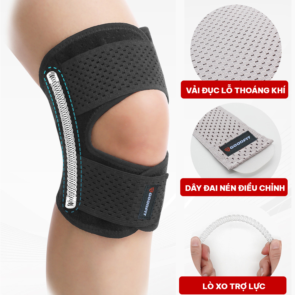 Băng đầu gối GoodFit GF526K có lò xo trợ lực, dây đai nén điều chỉnh, thoáng khí, bảo vệ khớp gối