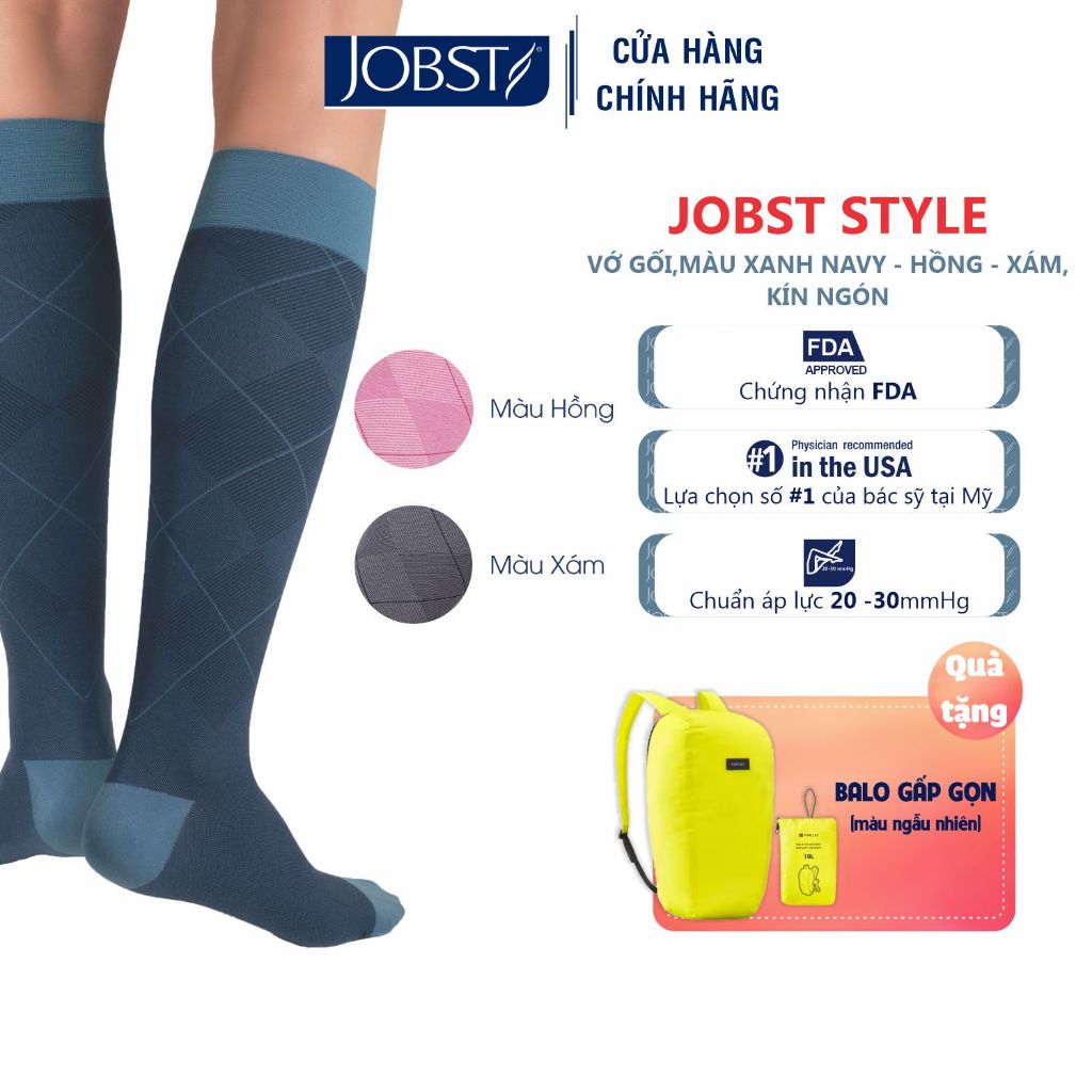 Vớ Y Khoa JOBST Style - Vớ gối, Màu Xanh Navy - Xám - Hồng, Kín Ngón ...