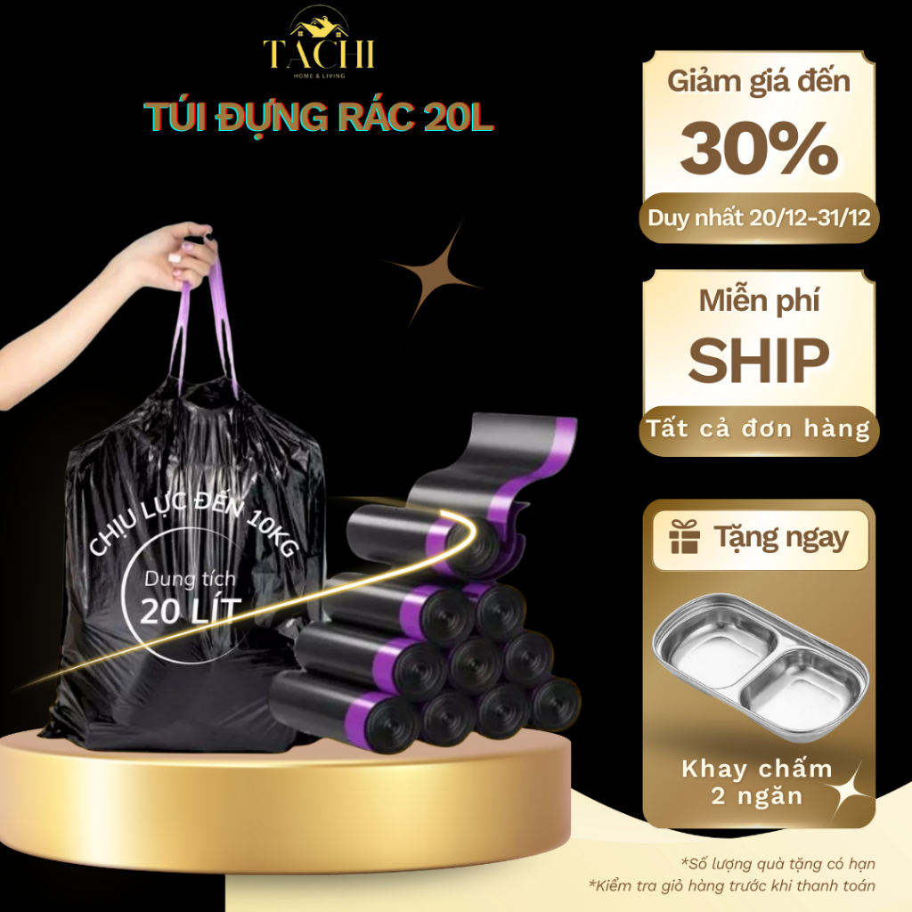 Túi bóng đen đựng rác có dây rút TACHI STORE bao đựng rác tự phân hủy ...