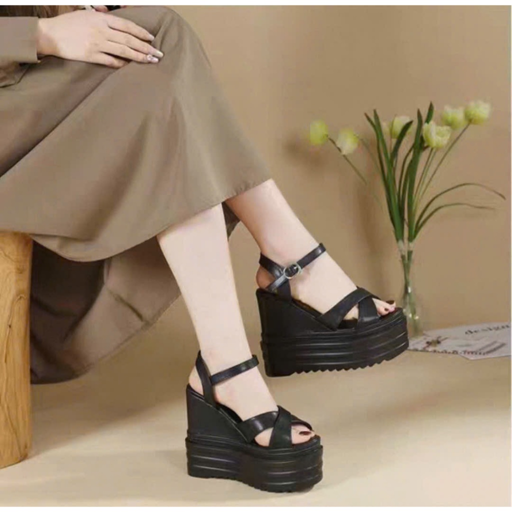 GIÀY SANDAL ĐẾ XUỒNG QUAI CHÉO 12CM HÀNG LOẠI CAO CẤP KT II GG