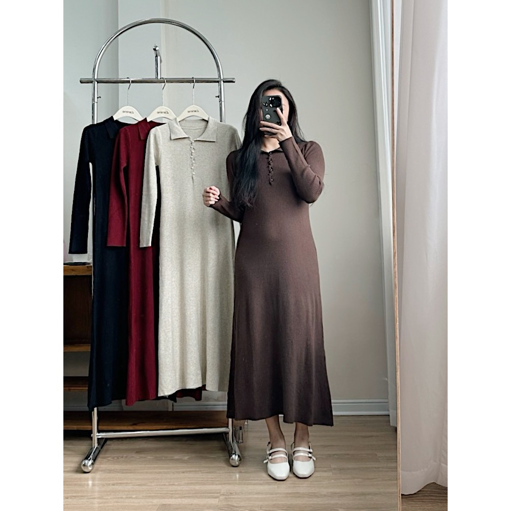 Váy len, váy len bầu thiết kế xoắn cúc ngực tinh tế VL070 chất len mềm mịn, co giãn 4 chiều thiết kế by L'AMME