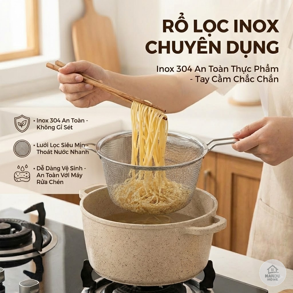 Vợt Lọc Inox 304 Đa Năng Giỏ Lọc Dầu Đồ Chiên Cỡ Lớn Có Tay Cầm Chống ...