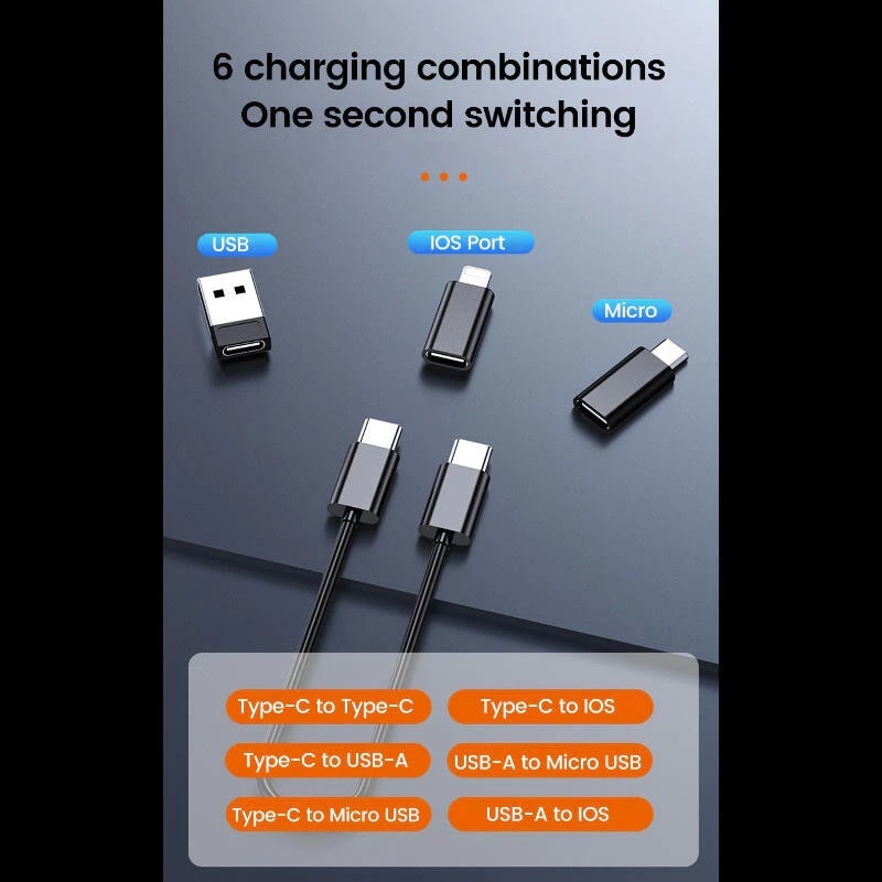 Bộ Cáp Sạc Nhanh Chuyển Đổi Cổng USB Type C Micro Truyền Dữ Liệu, Sạc 60W Đa Năng Nhỏ gọn