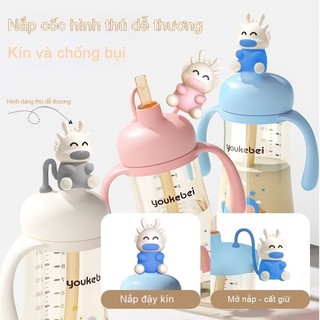 Youkebei Cốc Học Uống Khủng Long Nhỏ PPSU, Bình Sữa & Cốc Nước Có Ống Hút,Chống Tràn, Cho Bé 1–3 Tuổi Tiện Lợi Mang Theo