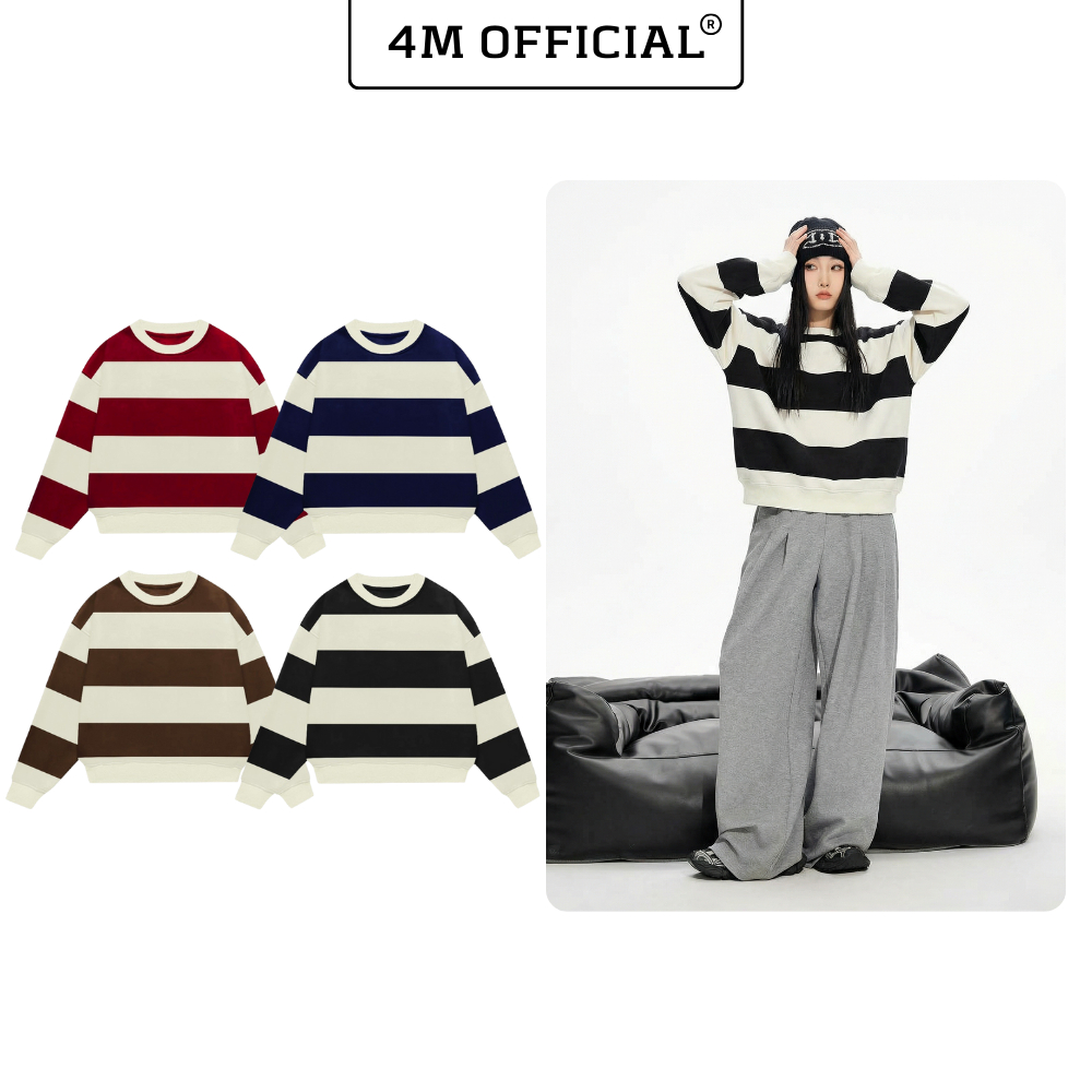 Áo Sweater kẻ sọc ngang form boxy 4M OFFICIAL chất nỉ 2 da, Striped Sweater Unisex Local Brand | BigBuy360 - bigbuy360.vn