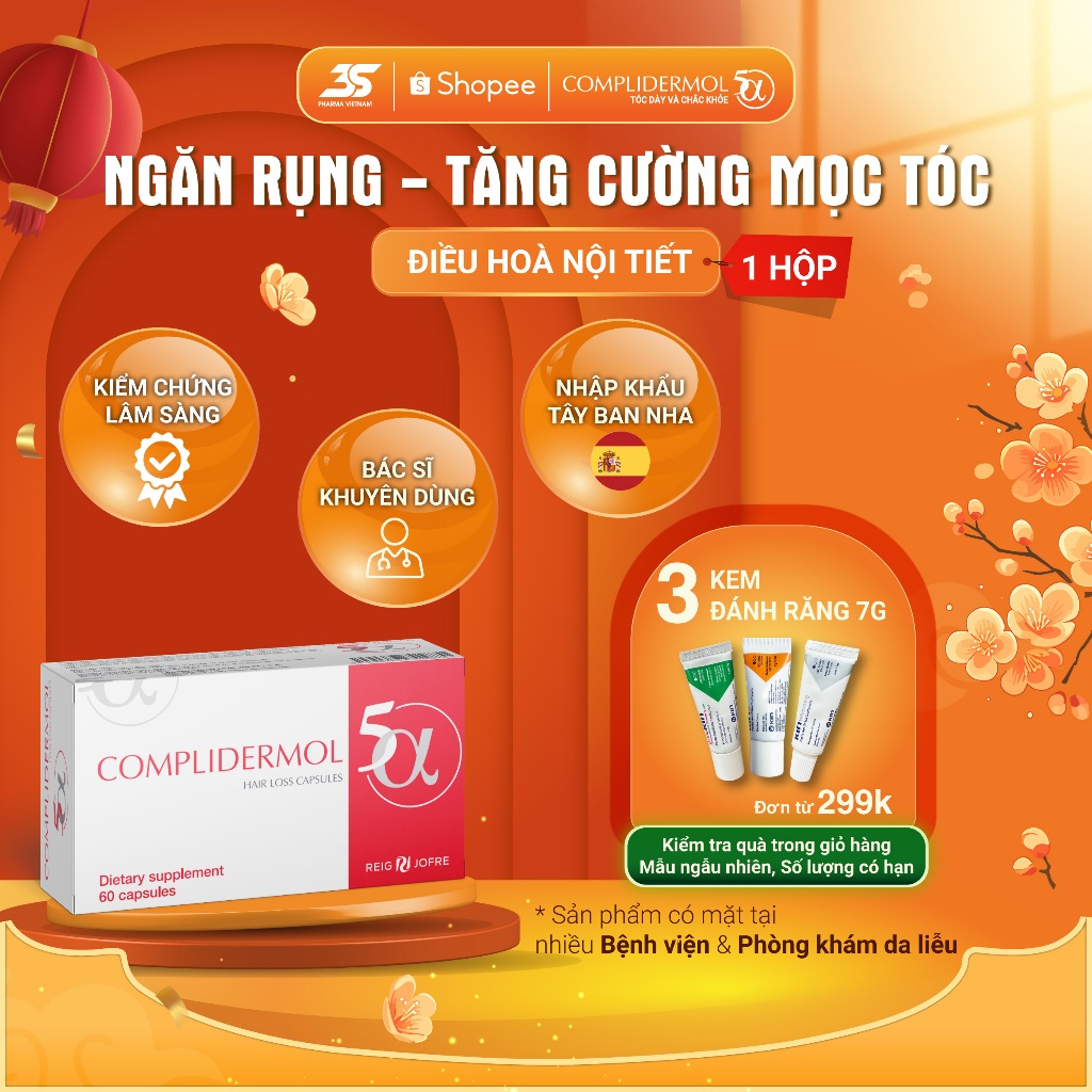 [SALE DATE NGẮN] Viên Uống Mọc Tóc Complidermol 5α  -  Ngăn rụng tóc, tăng cường mọc tóc - Hộp 60 Viên (Date 1/2027)