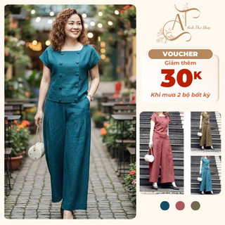 Bộ Đũi Nữ Áo Tay Hến Quần Dài Suông – Vải Đũi Mềm Mát, Thoáng Khí, Dễ Mặc - Anh Thư Shop (AT06)