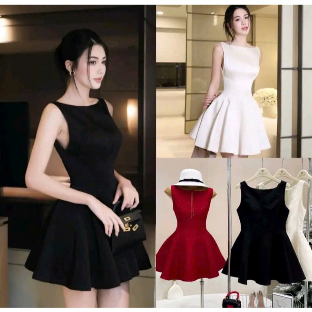 Đầm nữ kaki rubi dáng xòe sát nách sang trọng, tôn eo, mặc tiệc dạo phố cực xinh