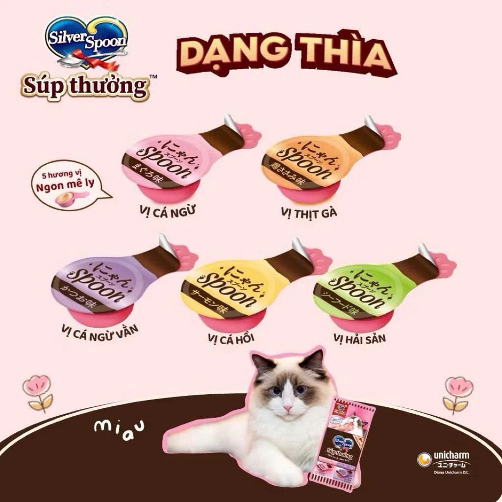 Combo 24 Gói Súp Thưởng Mèo SilverSpoon Dạng Thìa Vị Cá Ngừ/Vị Cá Ngừ Vằn/Vị Thịt Gà/ Hải Sản/Cá Hồi