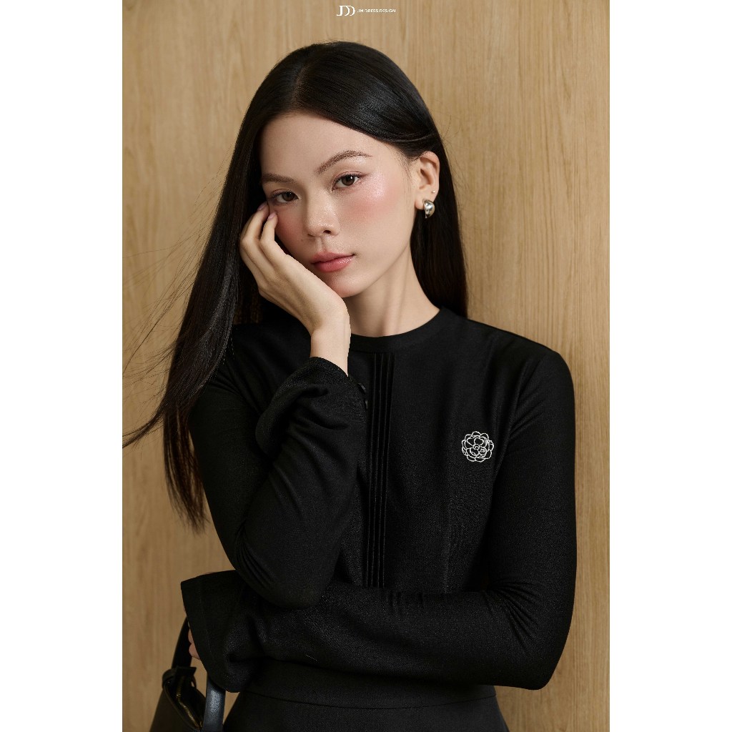 Đầm Thu Đông Chân A, Cổ Lé Màu 1F44.2511, Đầm Dáng Ngắn Thiết Kế  Phong Cách Minimal Chic Tối Giản Tôn Dáng Design By JM
