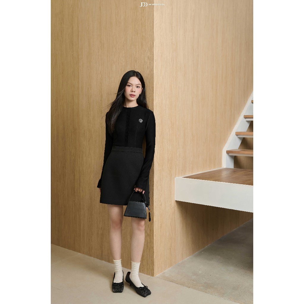 Đầm Thu Đông Chân A, Cổ Lé Màu 1F44.2511, Đầm Dáng Ngắn Thiết Kế  Phong Cách Minimal Chic Tối Giản Tôn Dáng Design By JM