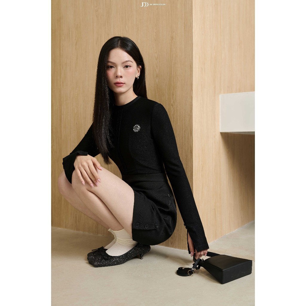 Đầm Thu Đông Chân A, Cổ Lé Màu 1F44.2511, Đầm Dáng Ngắn Thiết Kế  Phong Cách Minimal Chic Tối Giản Tôn Dáng Design By JM