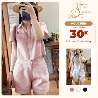 Set Thô Đũi Áo Sơ Mi Croptop Cộc Tay + Quần Đùi – Set Đũi Nữ Mát Mẻ, Thoải Mái, Dáng Đẹp - Anh Thư Shop (AT33)