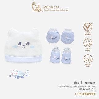 M&B (0-3M) Set nón bao tay chân sơ sinh bo chun chất cotton cao cấp an toàn cho da bé thoáng mát