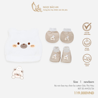 M&B (0-3M) Set nón bao tay chân sơ sinh bo chun chất cotton cao cấp an toàn cho da bé thoáng mát