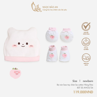 M&B (0-3M) Set nón bao tay chân sơ sinh bo chun chất cotton cao cấp an toàn cho da bé thoáng mát