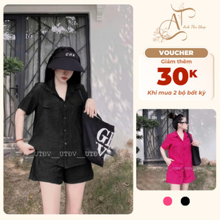 Bộ Thô Đũi Nữ – Áo Sơ Mi Ngắn Tay Kèm Quần Đùi Thoáng Mát, Mặc Nhà Dễ Chịu - Anh Thư Shop (AT27)