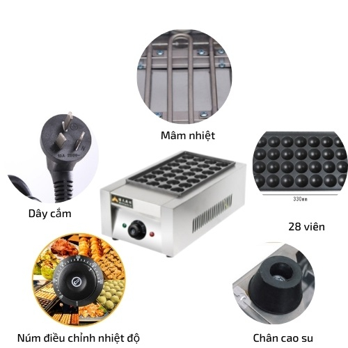 Máy làm bánh bạch tuộc 2000W điều chỉnh 50 - 300 độ, làm nóng nhanh