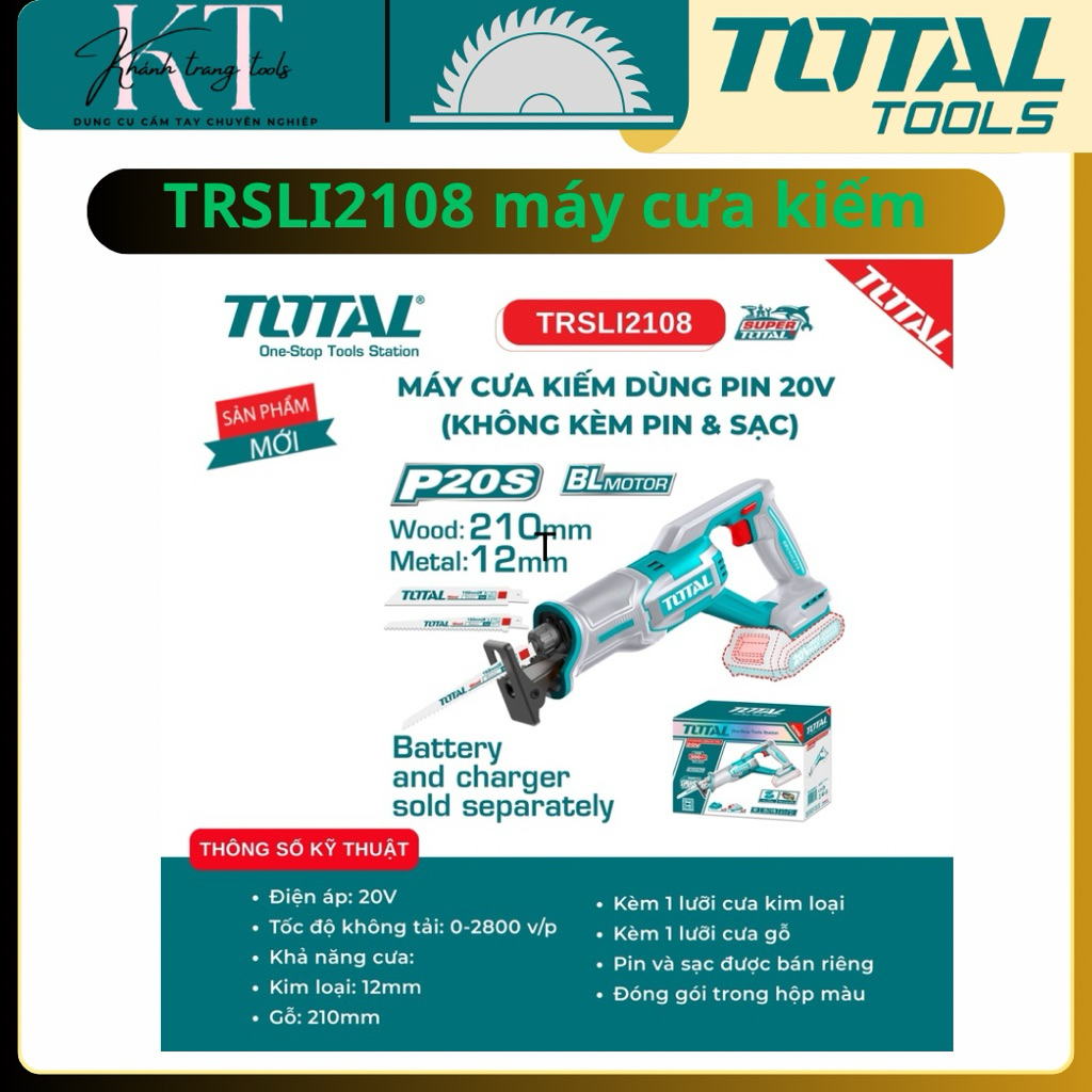 kt tools Máy cưa kiếm dùng pin Lithium 20V TOTAL TRSLI2108 (không kèm ...