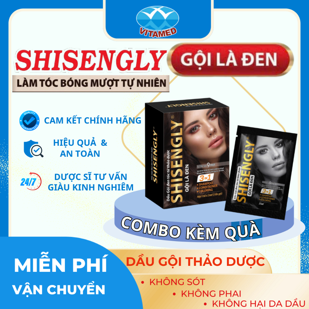 Hộp Dầu Gội Phủ Bạc SHISENGLY Có 5 Gói Cao Cấp Giảm Rụng Tóc Giúp Tóc Chắc Khỏe