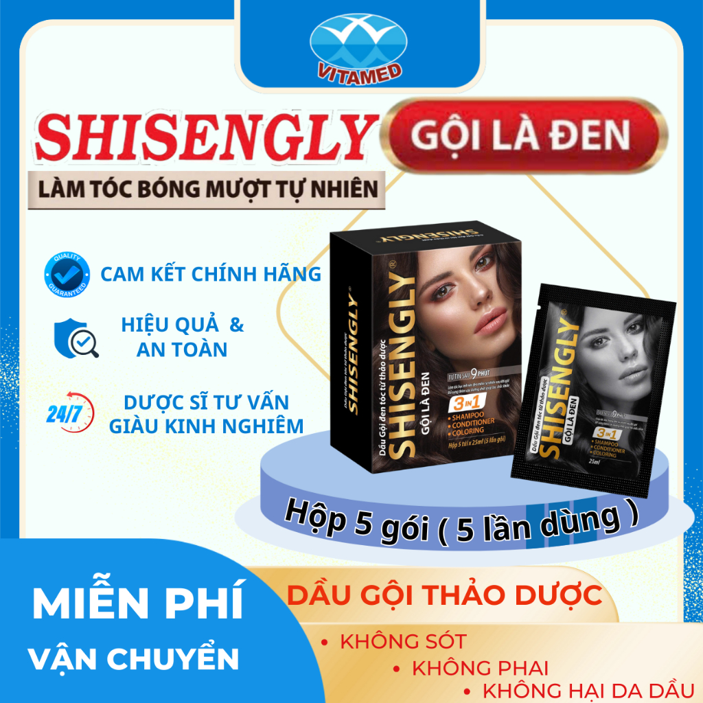 Hộp Dầu Gội Phủ Bạc SHISENGLY Có 5 Gói Cao Cấp Giảm Rụng Tóc Giúp Tóc Chắc Khỏe