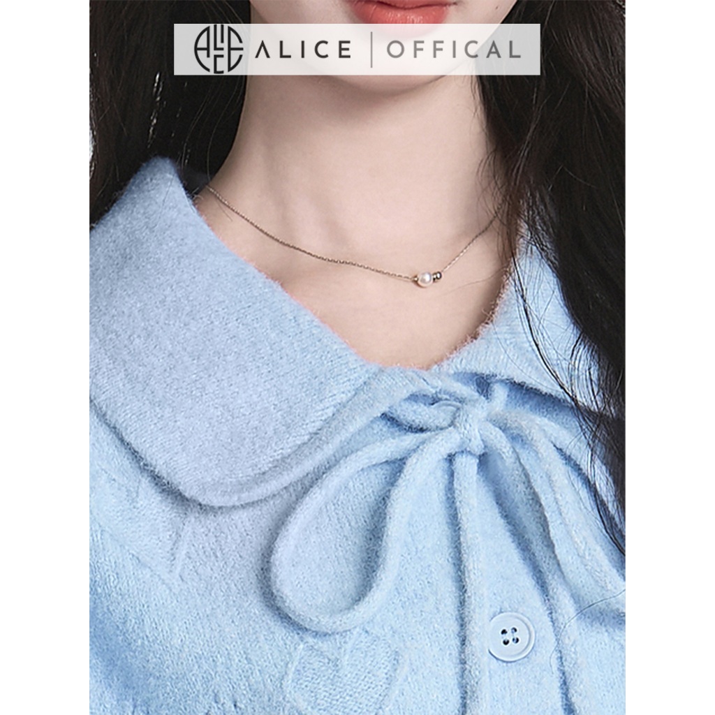 Áo Len Dệt Kim Cao Cấp Alice Dáng Ngắn Cổ Bẻ Phối Dây Nơ Buộc, Bo Gấu Áo Nữ Tính, Tay Dài Bồng A1034